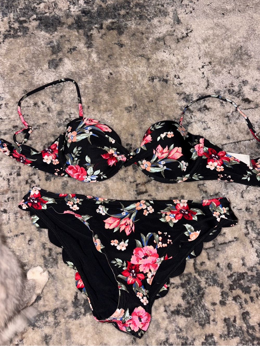 Abercrombie & Fitch Black Floral Underwire Bikini with Pink and Red Blooms